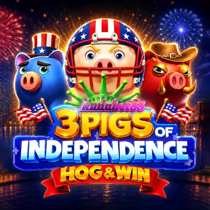 Tampilan visual slot 3 Pigs of Independence dengan tema patriotik